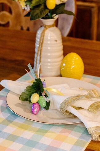 Easter Eggs Spring Napkin Rings & Yellow Flowers table decor decorations - Set of 6 in Saudi Arabia