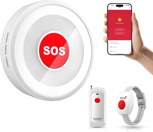 أنظمة تنبيه حياة مقدمي الرعاية لكبار السن لا توجد رسوم شهرية للسيطرة على تطبيق Wi-Fi App Colling Coll Call Call Button Panic Alarm for 1 Call Button 1 Watch 1 Receiver (يدعم فقط 2.4 جيجا هرتز Wi-Fi) in Kuwait