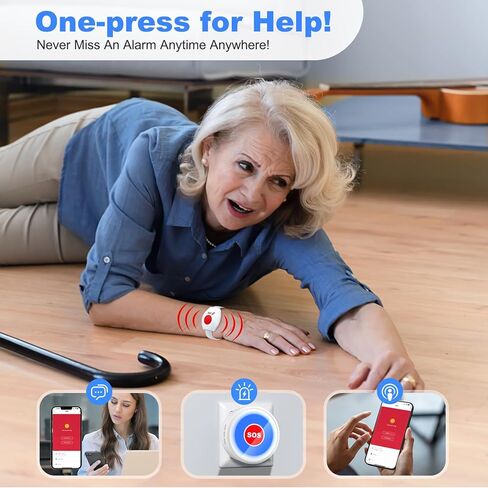 أنظمة تنبيه حياة مقدمي الرعاية لكبار السن لا توجد رسوم شهرية للسيطرة على تطبيق Wi-Fi App Colling Coll Call Call Button Panic Alarm for 1 Call Button 1 Watch 1 Receiver (يدعم فقط 2.4 جيجا هرتز Wi-Fi) in Kuwait