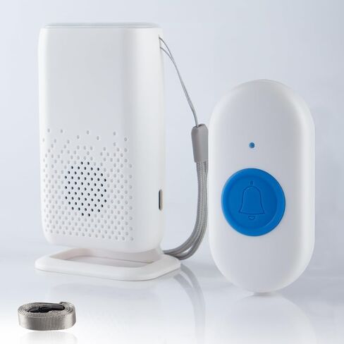 Wireless Caregiver Pager with USB Recharging, Medical Alert System for Seniors with Melodies, Vibration and LED Flash, 1 Portable Receiver & 1 Waterproof SOS Button for Patient and Elderly Monitoring in Kuwait