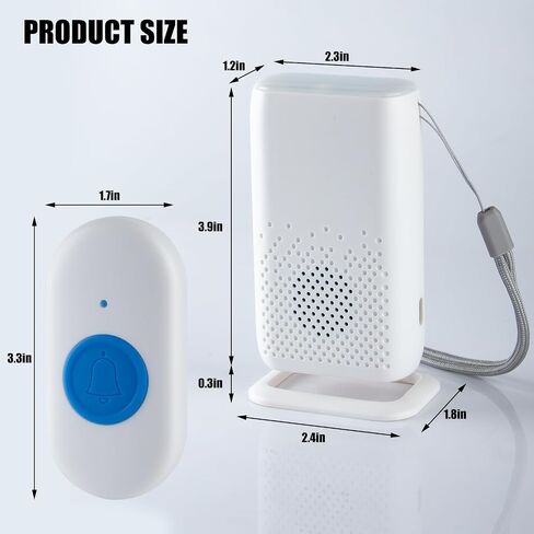 Wireless Caregiver Pager with USB Recharging, Medical Alert System for Seniors with Melodies, Vibration and LED Flash, 1 Portable Receiver & 1 Waterproof SOS Button for Patient and Elderly Monitoring in Kuwait