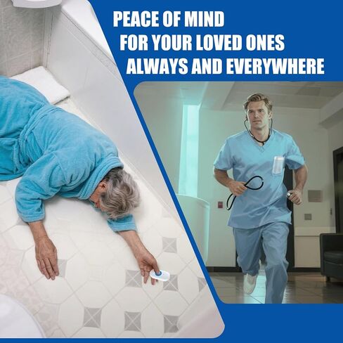 Wireless Caregiver Pager with USB Recharging, Medical Alert System for Seniors with Melodies, Vibration and LED Flash, 1 Portable Receiver & 1 Waterproof SOS Button for Patient and Elderly Monitoring in Kuwait