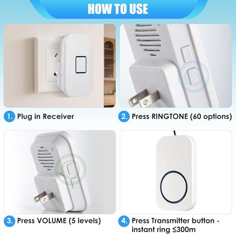 Pager Resigiver اللاسلكي مع إعادة شحن USB ، ونظام التنبيه الطبي لكبار السن مع الألحان ، والاهتزاز وفلاش LED ، مستقبل واحد محمول وزر SOS مقاوم للماء للمراقبة المريض والمسنين in Kuwait