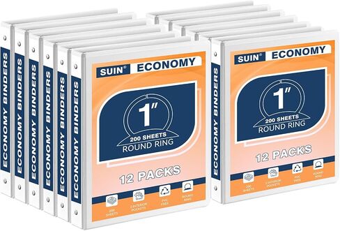 Suin Economy 1 بوصة 3 حلقات ، غطاء عرض واضح قابل للتخصيص ، لحجم الرسالة لنا 8-1/2 × 11 '' ، مثالي للمكتب/المدرسة (أبيض-12 عبوة) in Kuwait