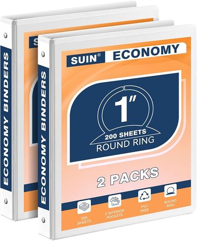 Suin Economy 1 بوصة 3 حلقات ، غطاء عرض واضح قابل للتخصيص ، لحجم الرسالة لنا 8-1/2 × 11 '' ، مثالي للمكتب/المدرسة (أبيض-12 عبوة) in Kuwait