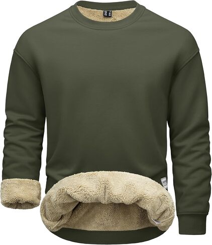 MAGCOMSEN Mens Sherpa Fleece Lined Sweatshirts Winter Thermal for Men Basic Warm Fuzzy Soft Crewneck Cozy Pullover in Saudi Arabia
