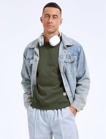MAGCOMSEN Mens Sherpa Fleece Lined Sweatshirts Winter Thermal for Men Basic Warm Fuzzy Soft Crewneck Cozy Pullover in Saudi Arabia