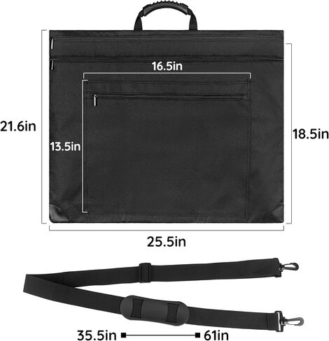 ZKOO Light Weight Art Portfolio Bag, Artist Canvas Case with Detachable Shoulder Strap, Leather Corners, Art Portfolio Case 18 X 24 for Artwork, Poster, Sketching, and Drawing (18" x 24" Black) in Kuwait