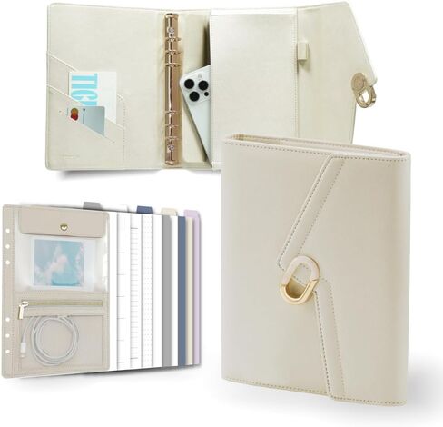 EGOSUNNY Luxury Journal – A5 Leather Binder Planner Cover with 80 Sheets, 5 Dividers, Removable Zip Pouch, Refillable Undated Organizer for Work, School, Personal Use, Pearl White in Saudi Arabia