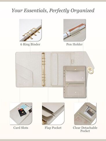 EGOSUNNY Luxury Journal – A5 Leather Binder Planner Cover with 80 Sheets, 5 Dividers, Removable Zip Pouch, Refillable Undated Organizer for Work, School, Personal Use, Pearl White in Saudi Arabia