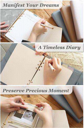EGOSUNNY Luxury Journal – A5 Leather Binder Planner Cover with 80 Sheets, 5 Dividers, Removable Zip Pouch, Refillable Undated Organizer for Work, School, Personal Use, Pearl White in Saudi Arabia