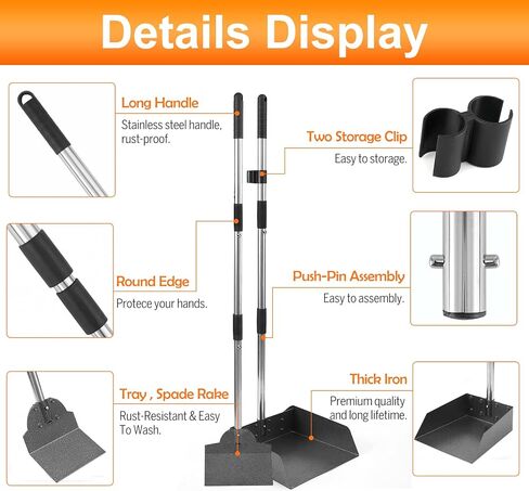 Pooper Scooper, Metal Aluminum Tray and Spade Poop Scoop Set with Adjustable Stainless Steel Long Handle, Pet Waste Removal Heavy Duty Poop Scooper (Small Tray&Spade) in Kuwait