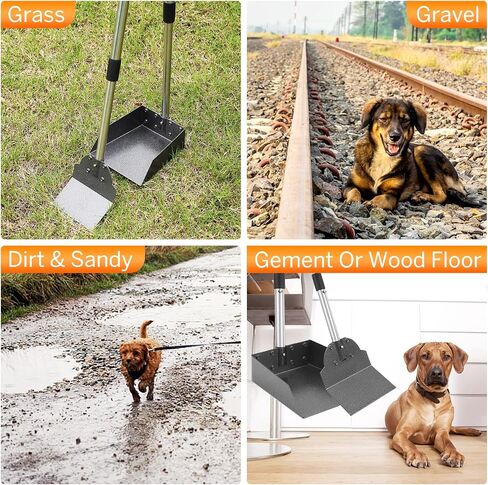 Pooper Scooper, Metal Aluminum Tray and Spade Poop Scoop Set with Adjustable Stainless Steel Long Handle, Pet Waste Removal Heavy Duty Poop Scooper (Small Tray&Spade) in Kuwait