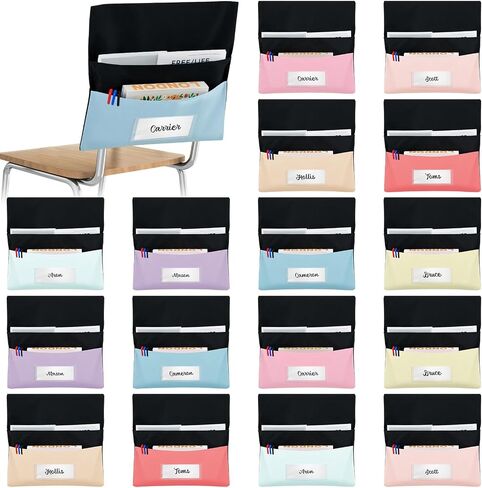 16 PCS CLASSHOM CHAIR MOICTS 18 × 19 بوصة الأكياس المزدوجة جيوب كرسي للفصول الدراسية جيب تخزين المقعد الخلفي من أكياس المقاعد للطالب in Saudi Arabia