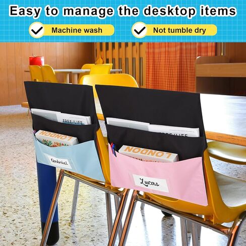 16 PCS CLASSHOM CHAIR MOICTS 18 × 19 بوصة الأكياس المزدوجة جيوب كرسي للفصول الدراسية جيب تخزين المقعد الخلفي من أكياس المقاعد للطالب in Saudi Arabia