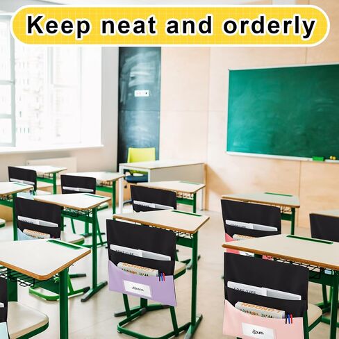 16 PCS CLASSHOM CHAIR MOICTS 18 × 19 بوصة الأكياس المزدوجة جيوب كرسي للفصول الدراسية جيب تخزين المقعد الخلفي من أكياس المقاعد للطالب in Saudi Arabia