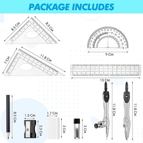 Zonon Math Geometry Set 10 PCS Supplies student with shatterproof Storage Box ، ويشمل الحكام المنقوض برفع القلم الرصاص قلم رصاص للقلم المحو لصياغة ورسومات (أسود) in Kuwait