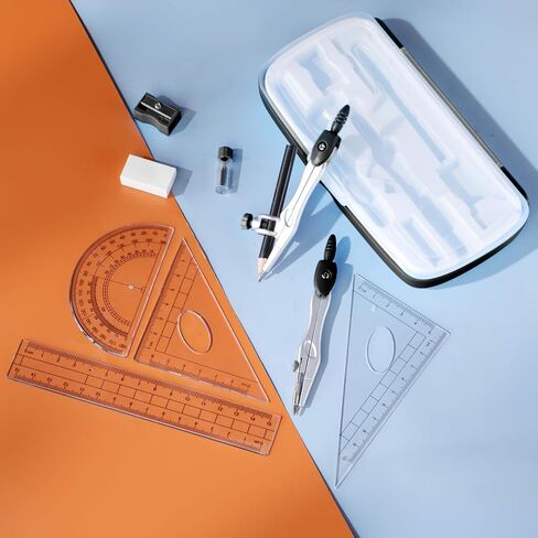 Zonon Math Geometry Set 10 PCS Supplies student with shatterproof Storage Box ، ويشمل الحكام المنقوض برفع القلم الرصاص قلم رصاص للقلم المحو لصياغة ورسومات (أسود) in Kuwait