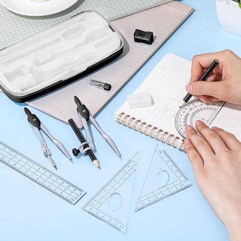 Zonon Math Geometry Set 10 PCS Supplies student with shatterproof Storage Box ، ويشمل الحكام المنقوض برفع القلم الرصاص قلم رصاص للقلم المحو لصياغة ورسومات (أسود) in Kuwait