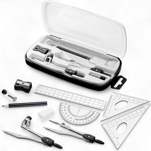 Zonon Math Geometry Set 10 PCS Supplies student with shatterproof Storage Box ، ويشمل الحكام المنقوض برفع القلم الرصاص قلم رصاص للقلم المحو لصياغة ورسومات (أسود) in Kuwait