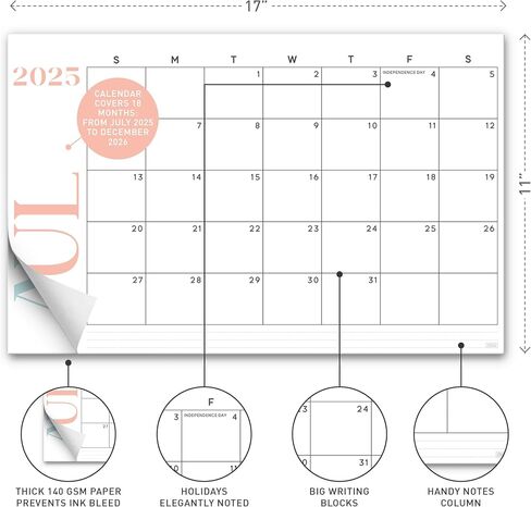S&O Modern Large Desk Calendar from July 2025-Dec 2026 - Tear-Away Table Calendar 2025-2026 - Desktop Blotter - Academic Desk Planner - Desk Pad Large - 11x17in in Saudi Arabia
