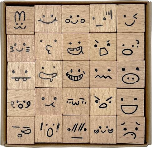 25pcs Mood Expression Wooden Rubber Stamps Kit, Cute Small Emoticon Theme Stamps for Decorative Diary Planner DIY Craft Scrapbook Card Making Letters Journal in Kuwait
