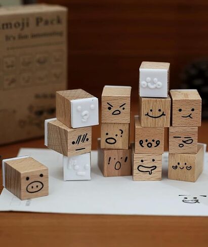 25pcs Mood Expression Wooden Rubber Stamps Kit, Cute Small Emoticon Theme Stamps for Decorative Diary Planner DIY Craft Scrapbook Card Making Letters Journal in Kuwait