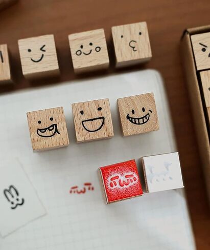 25pcs Mood Expression Wooden Rubber Stamps Kit, Cute Small Emoticon Theme Stamps for Decorative Diary Planner DIY Craft Scrapbook Card Making Letters Journal in Kuwait