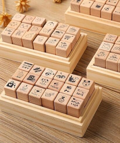 25pcs Mood Expression Wooden Rubber Stamps Kit, Cute Small Emoticon Theme Stamps for Decorative Diary Planner DIY Craft Scrapbook Card Making Letters Journal in Kuwait