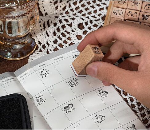 25pcs Mood Expression Wooden Rubber Stamps Kit, Cute Small Emoticon Theme Stamps for Decorative Diary Planner DIY Craft Scrapbook Card Making Letters Journal in Kuwait