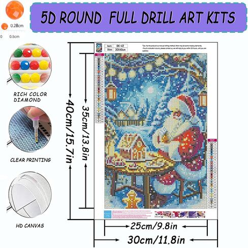 jjbswymt Christmas Diamond Art Kits للبالغين ، مجموعات الطلاء من Santa Claus 5D الماسي للمبتدئين للبالغين ، DIY Full Drill Diamond Painting Gem Art and Hawned Decor in Kuwait