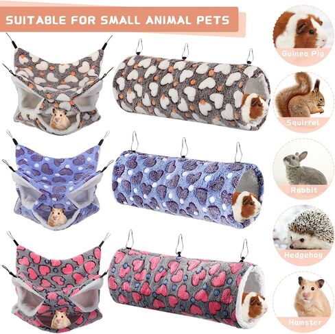 Sweetude 6 PCS أرجوحة الفئران مجموعة النفق المعلق 3 من طبقات غينيا خنزير أرجوحة مخبأ ناعم شينشيلا سرير لإكسسوارات القفص إخفاء ، اللعب والنوم (جميل ، قلب) in Saudi Arabia