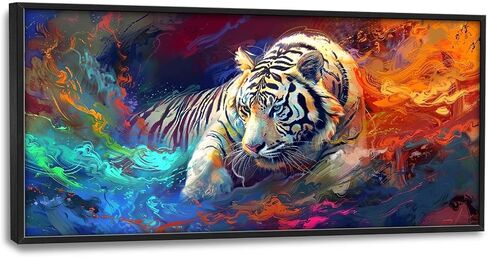 Quorin White Tiger Large Wall Art Abstract Colorful Tiger Animal Pictures Wall Decor Canvas Print Painting Artwork for Bathroom Living Room Bedroom 60L x 30W in Saudi Arabia