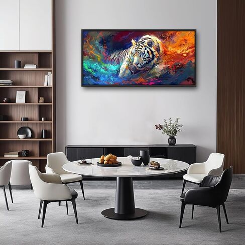 Quorin White Tiger Large Wall Art Abstract Colorful Tiger Animal Pictures Wall Decor Canvas Print Painting Artwork for Bathroom Living Room Bedroom 60L x 30W in Saudi Arabia