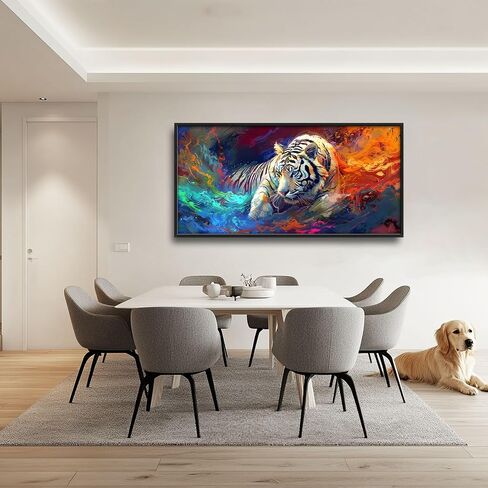Quorin White Tiger Large Wall Art Abstract Colorful Tiger Animal Pictures Wall Decor Canvas Print Painting Artwork for Bathroom Living Room Bedroom 60L x 30W in Saudi Arabia