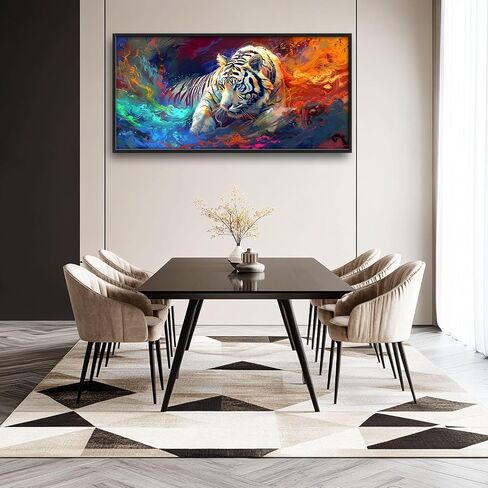 Quorin White Tiger Large Wall Art Abstract Colorful Tiger Animal Pictures Wall Decor Canvas Print Painting Artwork for Bathroom Living Room Bedroom 60L x 30W in Saudi Arabia