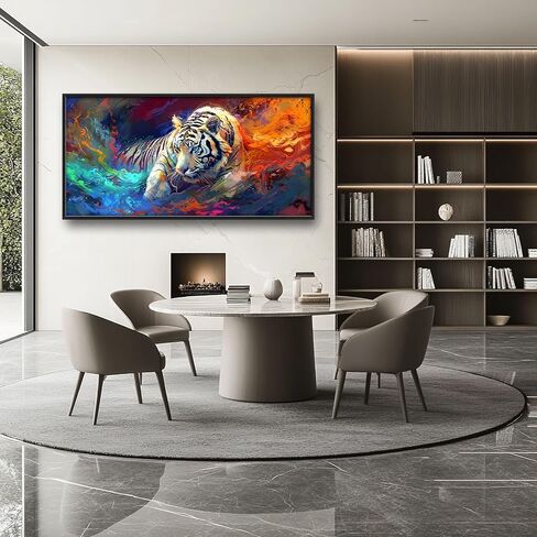 Quorin White Tiger Large Wall Art Abstract Colorful Tiger Animal Pictures Wall Decor Canvas Print Painting Artwork for Bathroom Living Room Bedroom 60L x 30W in Saudi Arabia