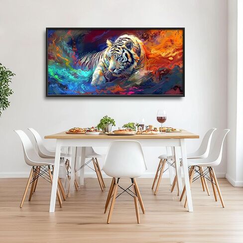 Quorin White Tiger Large Wall Art Abstract Colorful Tiger Animal Pictures Wall Decor Canvas Print Painting Artwork for Bathroom Living Room Bedroom 60L x 30W in Saudi Arabia