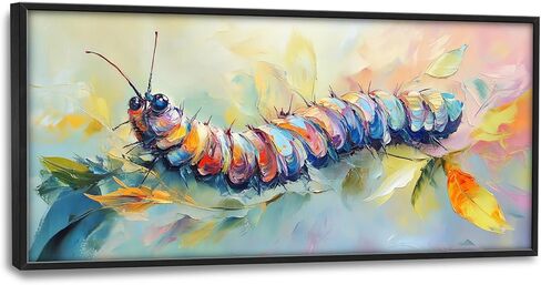 Extra Large Framed Abstract Caterpillar Wall Art,Colorful Cute Caterpillar Leaves Wall Decor Pictures for Living Room,Canvas Print Painting Modern Artwork Bedroom Office Bathroom 60L x30W in Saudi Arabia
