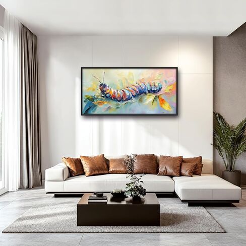 Extra Large Framed Abstract Caterpillar Wall Art,Colorful Cute Caterpillar Leaves Wall Decor Pictures for Living Room,Canvas Print Painting Modern Artwork Bedroom Office Bathroom 60L x30W in Saudi Arabia