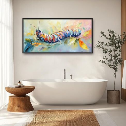 Extra Large Framed Abstract Caterpillar Wall Art,Colorful Cute Caterpillar Leaves Wall Decor Pictures for Living Room,Canvas Print Painting Modern Artwork Bedroom Office Bathroom 60L x30W in Saudi Arabia