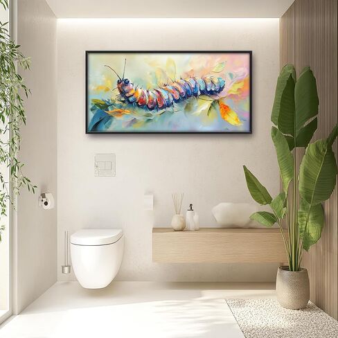 Extra Large Framed Abstract Caterpillar Wall Art,Colorful Cute Caterpillar Leaves Wall Decor Pictures for Living Room,Canvas Print Painting Modern Artwork Bedroom Office Bathroom 60L x30W in Saudi Arabia