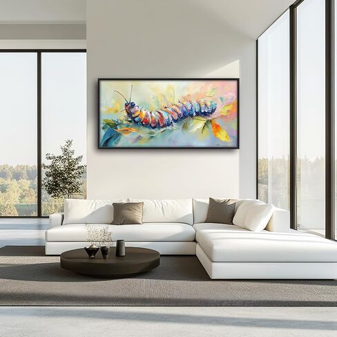 Extra Large Framed Abstract Caterpillar Wall Art,Colorful Cute Caterpillar Leaves Wall Decor Pictures for Living Room,Canvas Print Painting Modern Artwork Bedroom Office Bathroom 60L x30W in Saudi Arabia