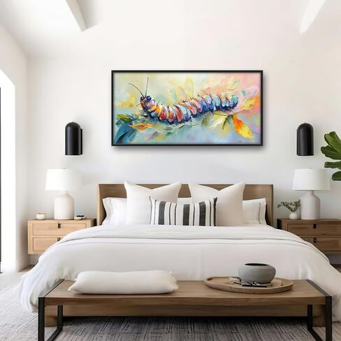 Extra Large Framed Abstract Caterpillar Wall Art,Colorful Cute Caterpillar Leaves Wall Decor Pictures for Living Room,Canvas Print Painting Modern Artwork Bedroom Office Bathroom 60L x30W in Saudi Arabia