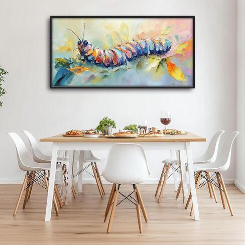 Extra Large Framed Abstract Caterpillar Wall Art,Colorful Cute Caterpillar Leaves Wall Decor Pictures for Living Room,Canvas Print Painting Modern Artwork Bedroom Office Bathroom 60L x30W in Saudi Arabia