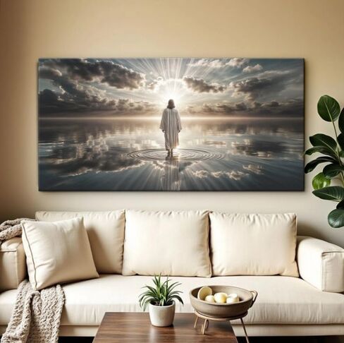 TAILORED CANVASES Jesus Walking on Water Canvas – Christian Wall Art, Jesus Canvas Wall Art, Jesus Pictures for Wall, Christian Decor, Jesus Poster, Jesus Art, Christian Wall Decor Print - 18x36 in Saudi Arabia