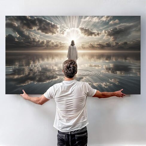 TAILORED CANVASES Jesus Walking on Water Canvas – Christian Wall Art, Jesus Canvas Wall Art, Jesus Pictures for Wall, Christian Decor, Jesus Poster, Jesus Art, Christian Wall Decor Print - 18x36 in Saudi Arabia