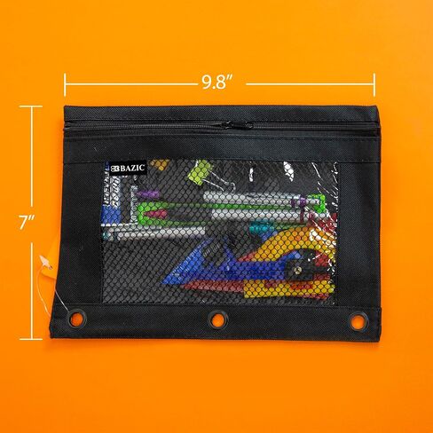حقيبة قلم رصاص البازيك 3 حقيبة رنين رنين ث/برشام ثقب حلقات فرضية ، أكياس سحاب نافذة سوداء ، in Saudi Arabia