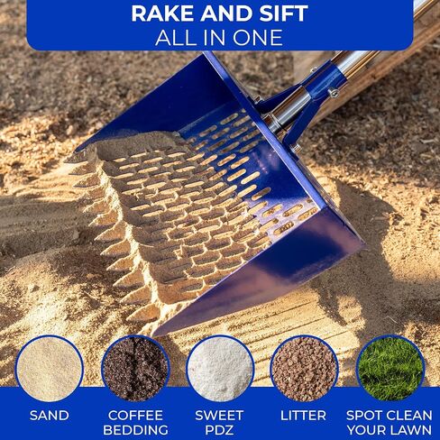 Chicken Poop Scooper for Sand, Litter, Coffee – Chicken Coop Scoop with Wide 10.2" Metal Head, Adjustable Handle to 74", Built-In Rake and Hook, Durable Support Brackets for Easy Cleaning in Saudi Arabia