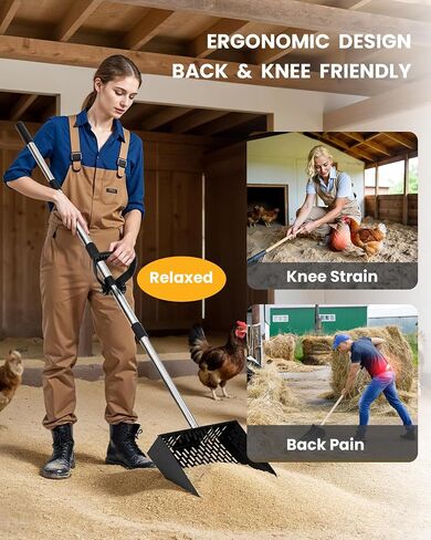 مغرفة أنبوب الدجاج و Rake 2-in-1 مع قبضة مريحة ، طول قابل للتعديل (22 "–61.5") ، مجرفة غربلة معدنية مع ثقوب لتنظيف الدجاج ، السماد متعدد الوظائف in Kuwait